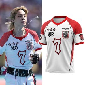 BTS Jimin At World Cup Final 2026 Number 7 Red White Soccer Jersey 3 BTS Jimin At World Cup Final 2026 Number 7 Red White Soccer Jersey