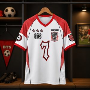 BTS Jimin At World Cup Final 2026 Number 7 Red White Soccer Jersey 5 BTS Jimin At World Cup Final 2026 Number 7 Red White Soccer Jersey