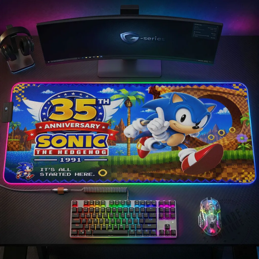 Sonic The Hedgehog 35th Anniversary Gaming Desk Mat with LED Lighting