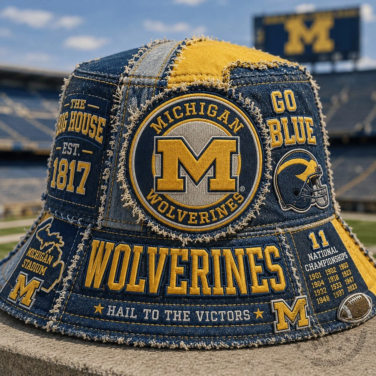 Michigan Wolverines Go Blue Patchwork Bucket Hat