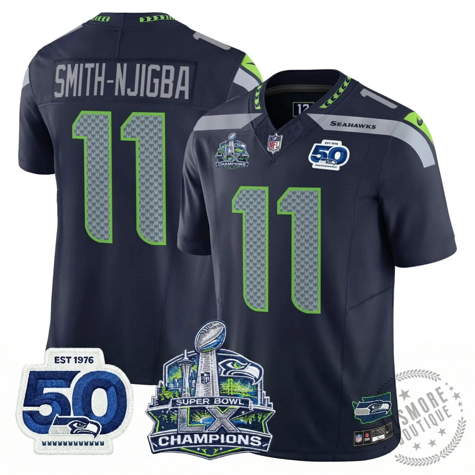 Seattle Seahawks Jaxon Smith-Njigba Super Bowl Champions Throwback Football Jersey 142 Seattle Seahawks Jaxon Smith-Njigba Super Bowl Champions Throwback Football Jersey