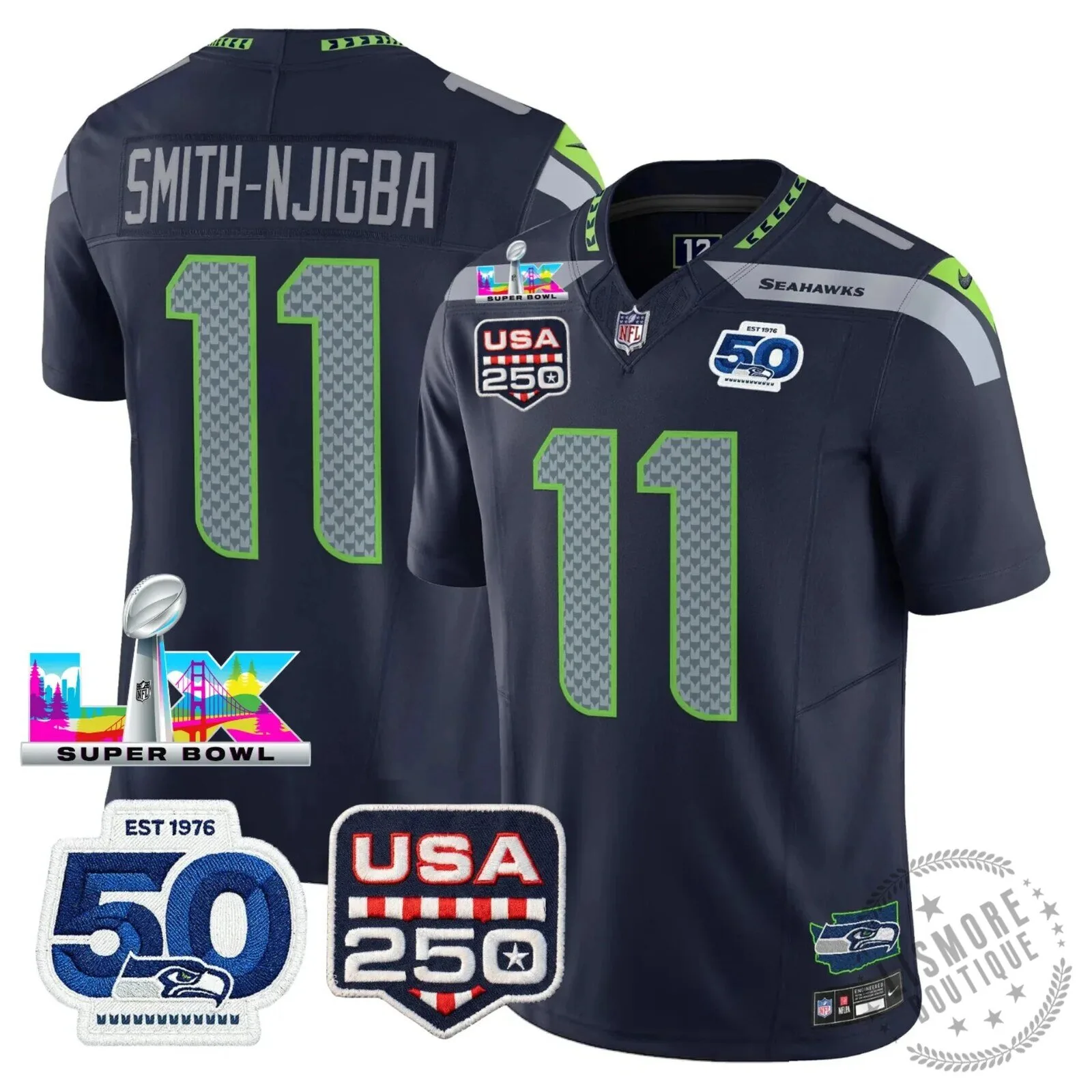 Seattle Seahawks Jaxon Smith-Njigba Super Bowl Champions Throwback Football Jersey 144 Seattle Seahawks Jaxon Smith-Njigba Super Bowl Champions Throwback Football Jersey