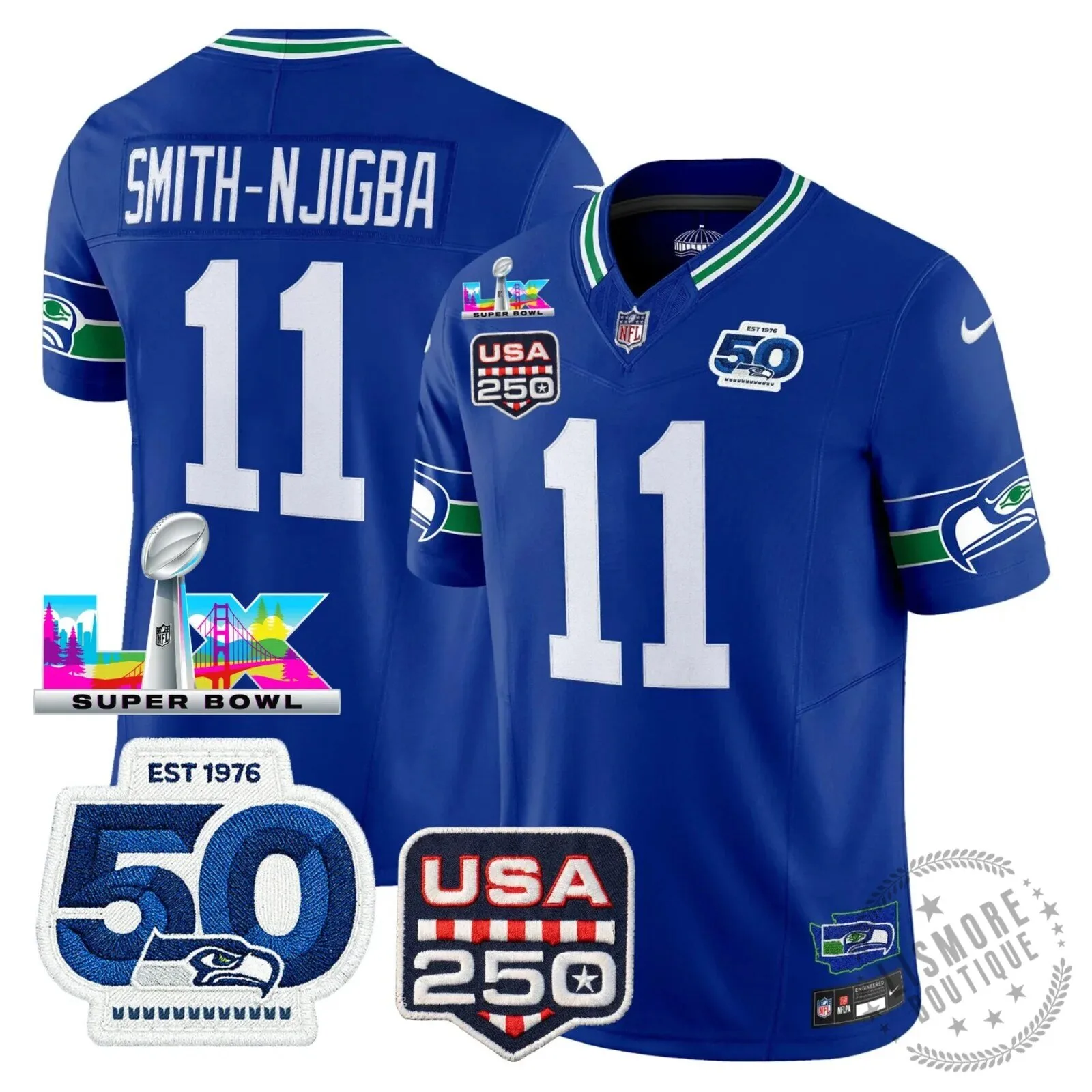 Seattle Seahawks Jaxon Smith-Njigba Super Bowl Champions Throwback Football Jersey 145 Seattle Seahawks Jaxon Smith-Njigba Super Bowl Champions Throwback Football Jersey