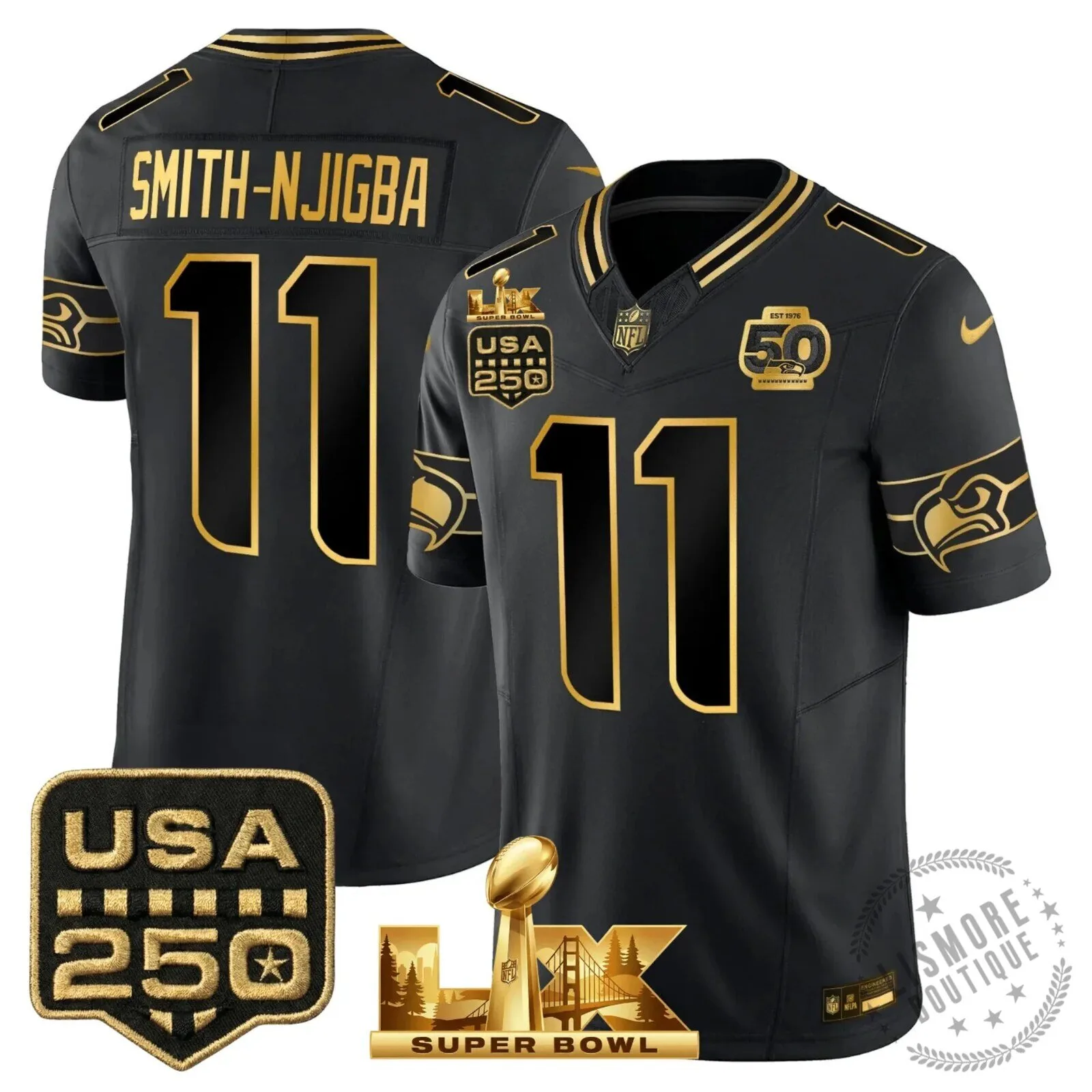 Seattle Seahawks Jaxon Smith-Njigba Super Bowl Champions Throwback Football Jersey 147 Seattle Seahawks Jaxon Smith-Njigba Super Bowl Champions Throwback Football Jersey