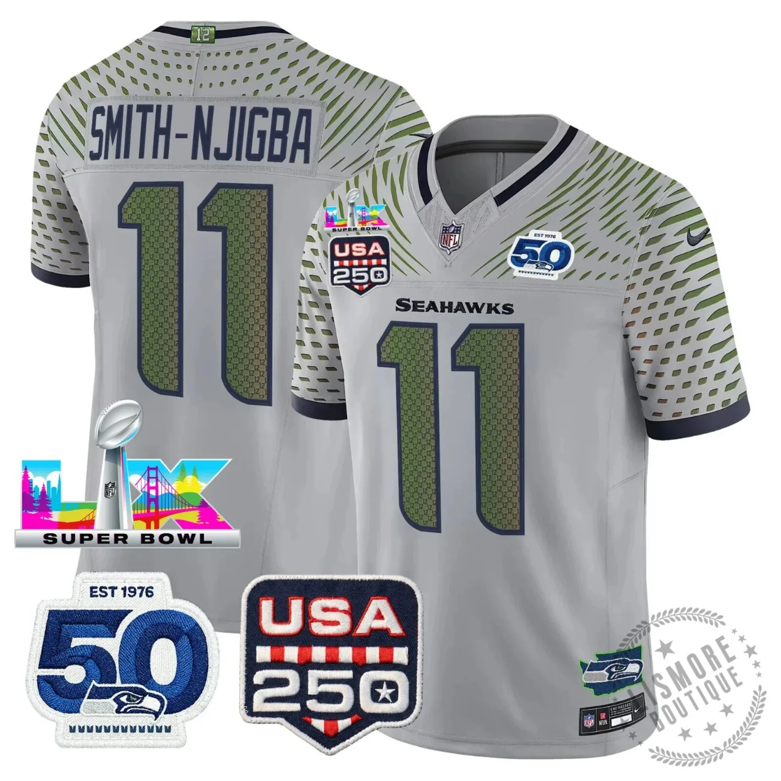 Seattle Seahawks Jaxon Smith-Njigba Super Bowl Champions Throwback Football Jersey 154 Seattle Seahawks Jaxon Smith-Njigba Super Bowl Champions Throwback Football Jersey