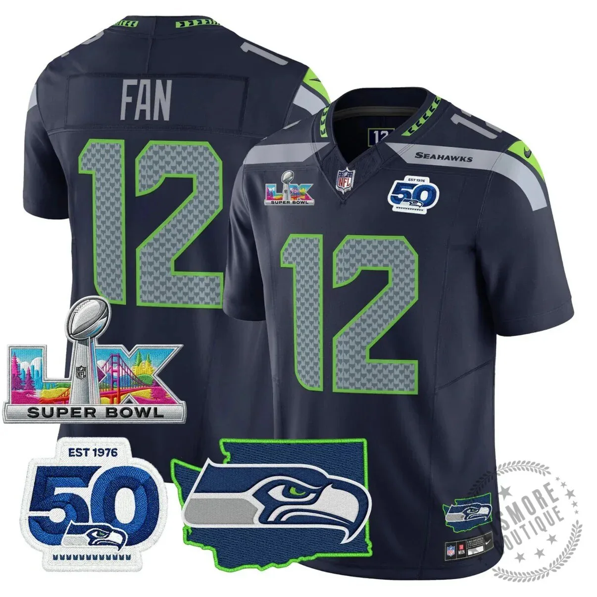 Seattle Seahawks Jaxon Smith-Njigba Super Bowl Champions Throwback Football Jersey 158 Seattle Seahawks Jaxon Smith-Njigba Super Bowl Champions Throwback Football Jersey