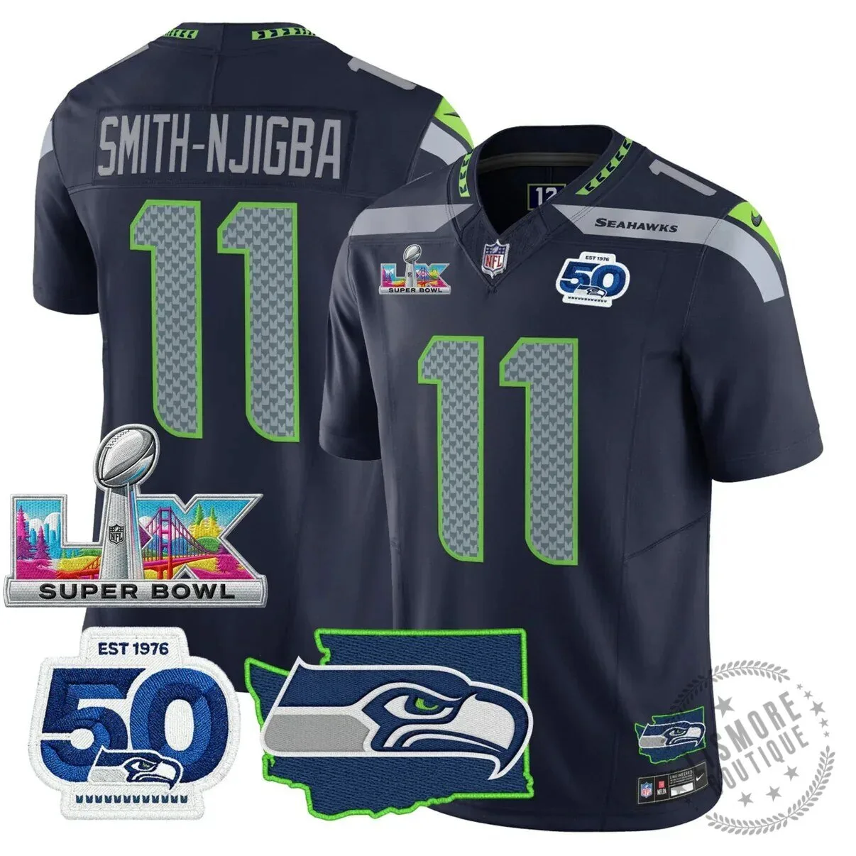 Seattle Seahawks Jaxon Smith-Njigba Super Bowl Champions Throwback Football Jersey 163 Seattle Seahawks Jaxon Smith-Njigba Super Bowl Champions Throwback Football Jersey