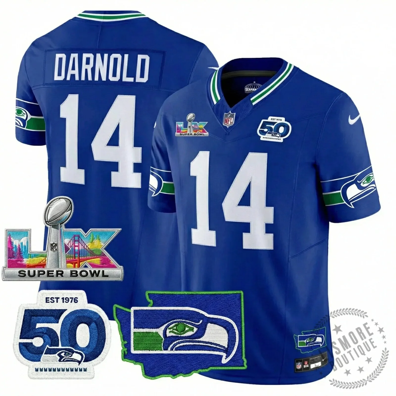 Seattle Seahawks Jaxon Smith-Njigba Super Bowl Champions Throwback Football Jersey 173 Seattle Seahawks Jaxon Smith-Njigba Super Bowl Champions Throwback Football Jersey