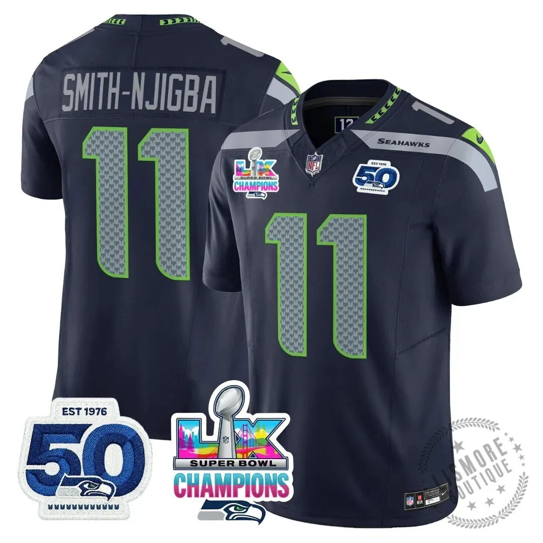 Seattle Seahawks Jaxon Smith-Njigba Super Bowl Champions Throwback Football Jersey 175 Seattle Seahawks Jaxon Smith-Njigba Super Bowl Champions Throwback Football Jersey