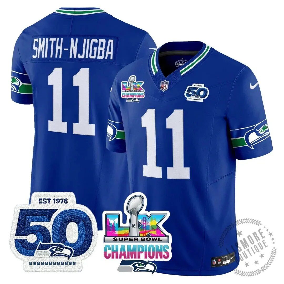Seattle Seahawks Jaxon Smith-Njigba Super Bowl Champions Throwback Football Jersey 176 Seattle Seahawks Jaxon Smith-Njigba Super Bowl Champions Throwback Football Jersey