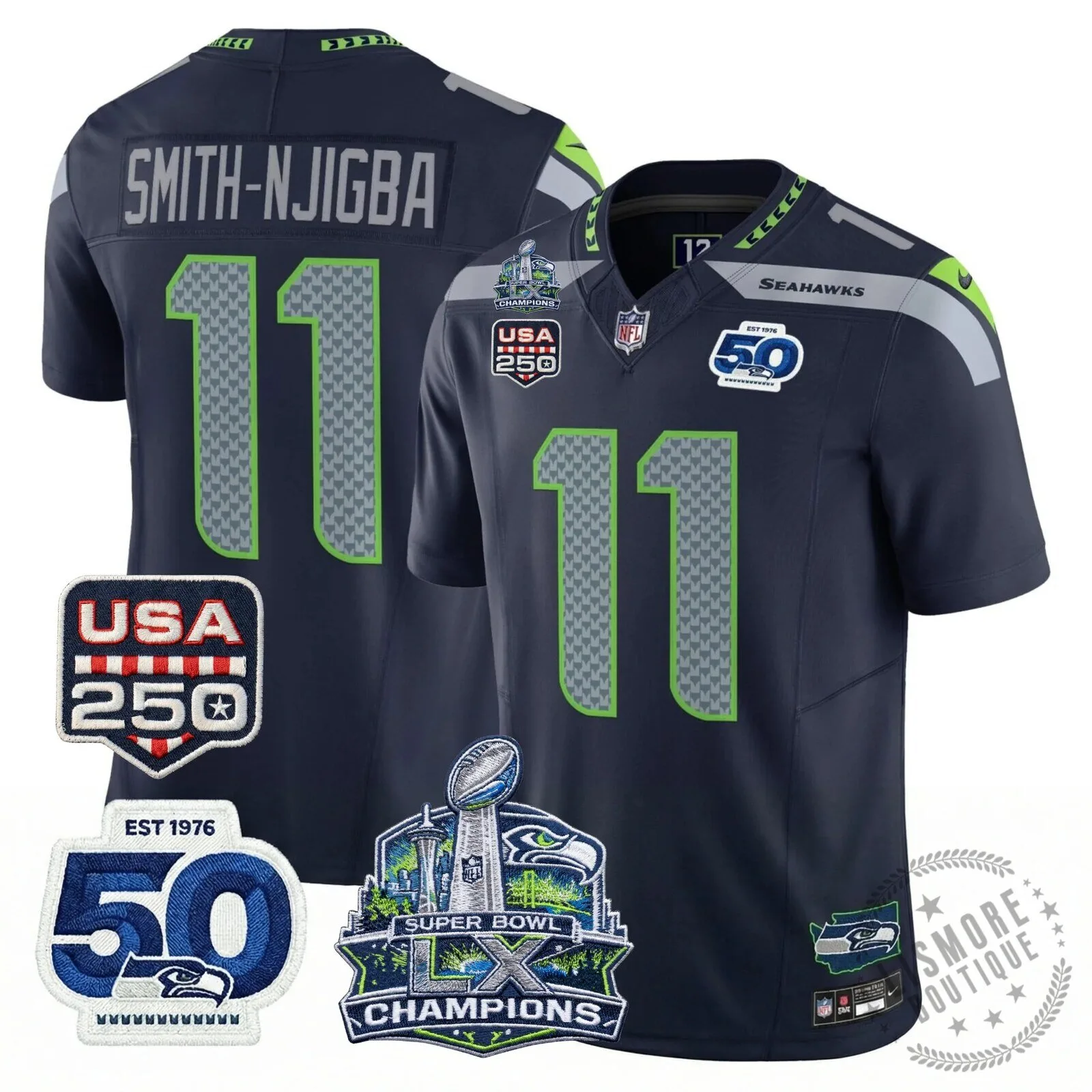 Seattle Seahawks Jaxon Smith-Njigba Super Bowl Champions Throwback Football Jersey 229 Seattle Seahawks Jaxon Smith-Njigba Super Bowl Champions Throwback Football Jersey