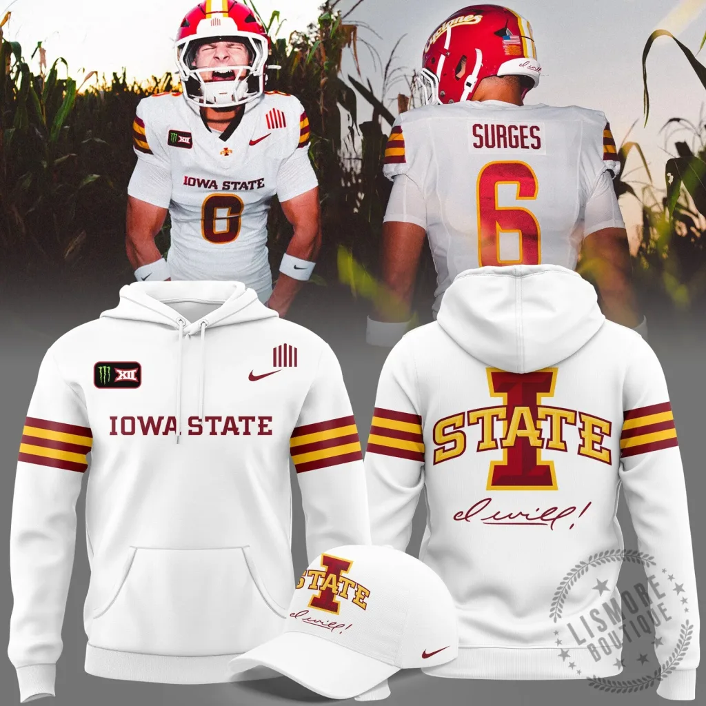 Iowa State Cyclones Football Team White and Red Striped Hoodie Iowa State Cyclones Football Team White and Red Striped Hoodie