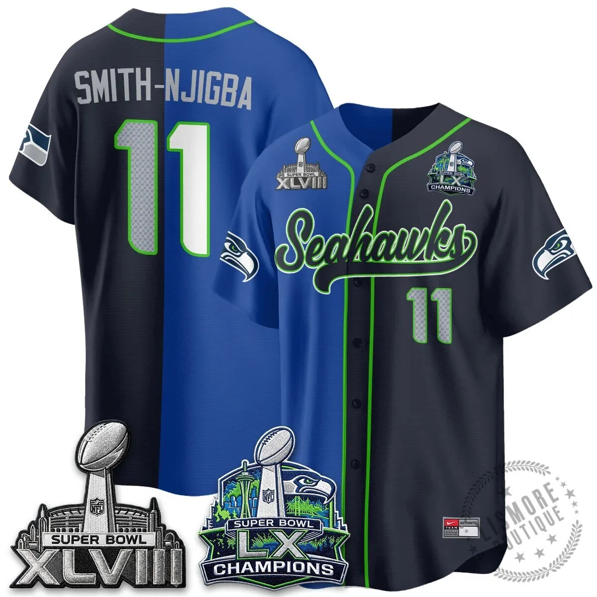 Super Bowl XLVIII Champions Split Baseball Jersey - Seattle Seahawks