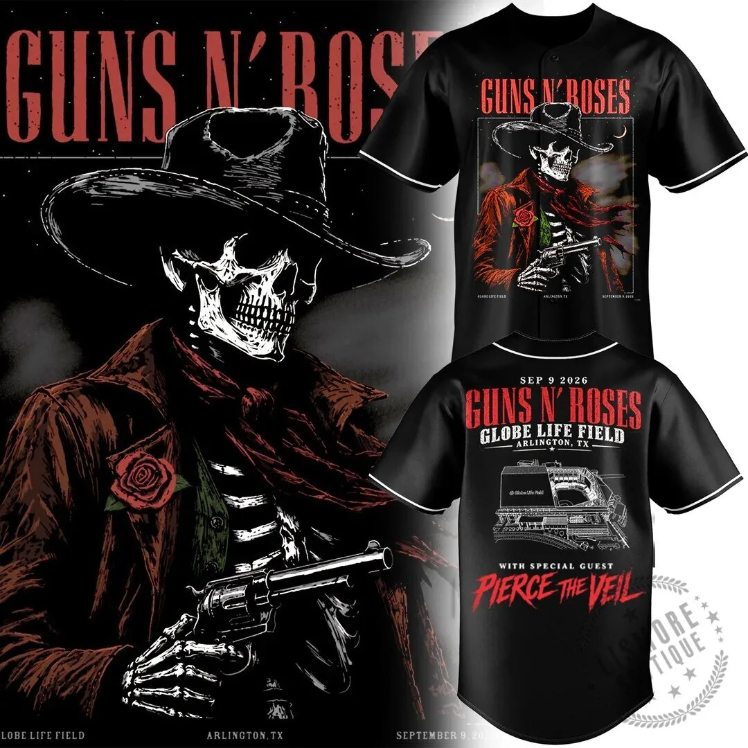Guns N' Roses Globe Life Field 2026 Concert Tour Skeleton Baseball Jersey