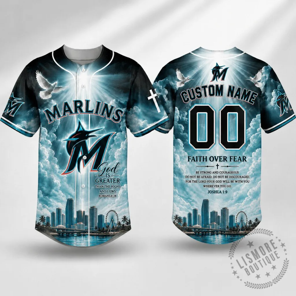 Miami Marlins Baseball Jersey Faith Over Fear Personalized Custom Name Miami Marlins Baseball Jersey Faith Over Fear Personalized Custom Name