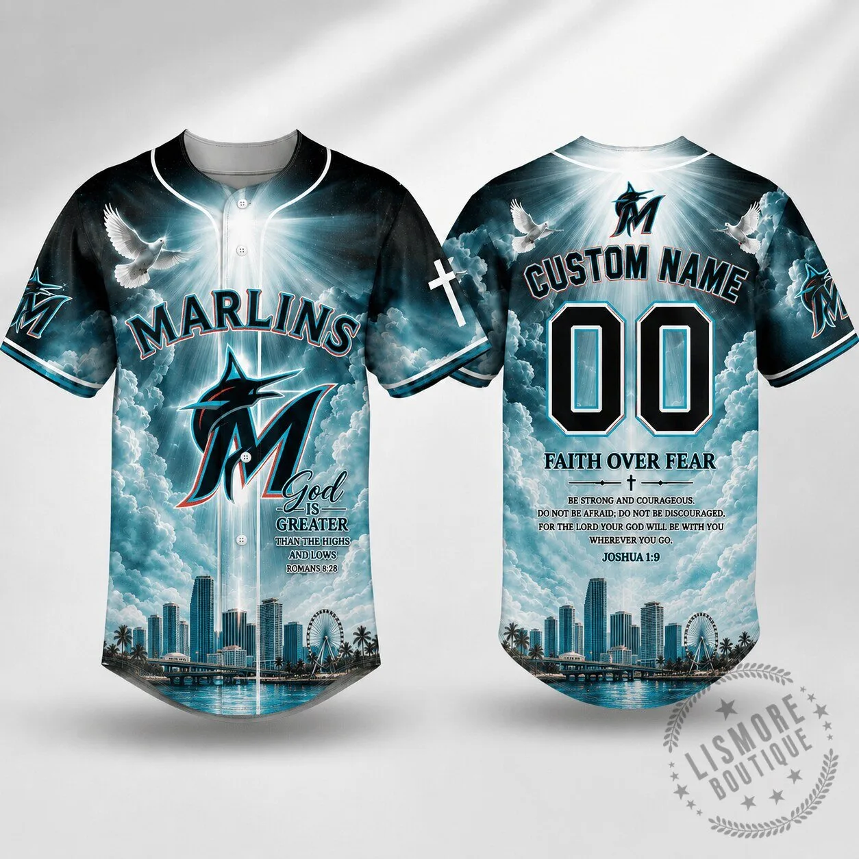 Miami Marlins Baseball Jersey Faith Over Fear Personalized Custom Name