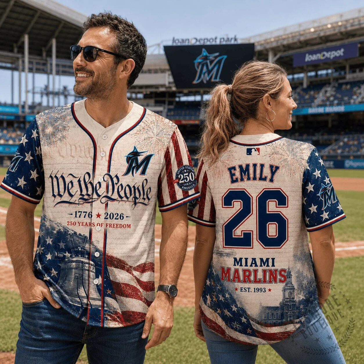 Miami Marlins Baseball Personalized We The People 250 Years of Freedom Baseball Jersey