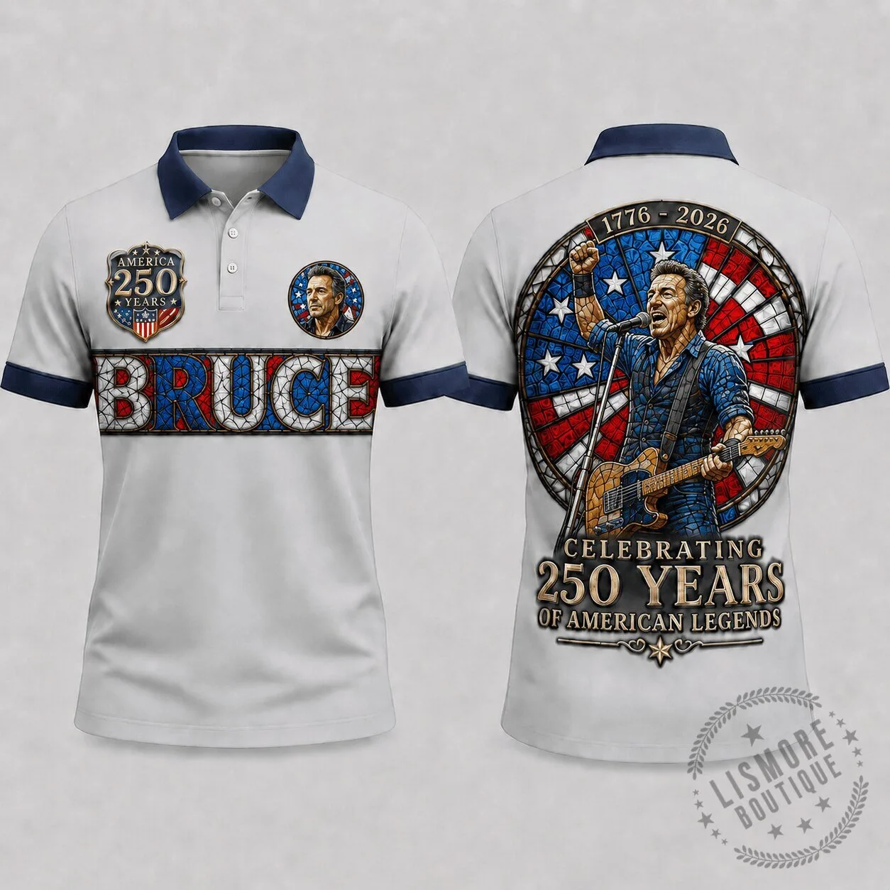 Bruce Springsteen 250 Years American Legends Stained Glass Polo Shirt