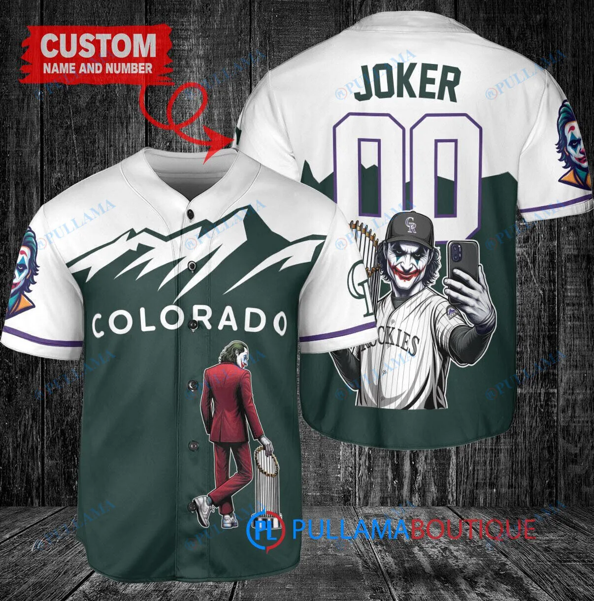 Colorado Rockies Baseball Joker World Series Trophy White Green Custom Baseball Jersey