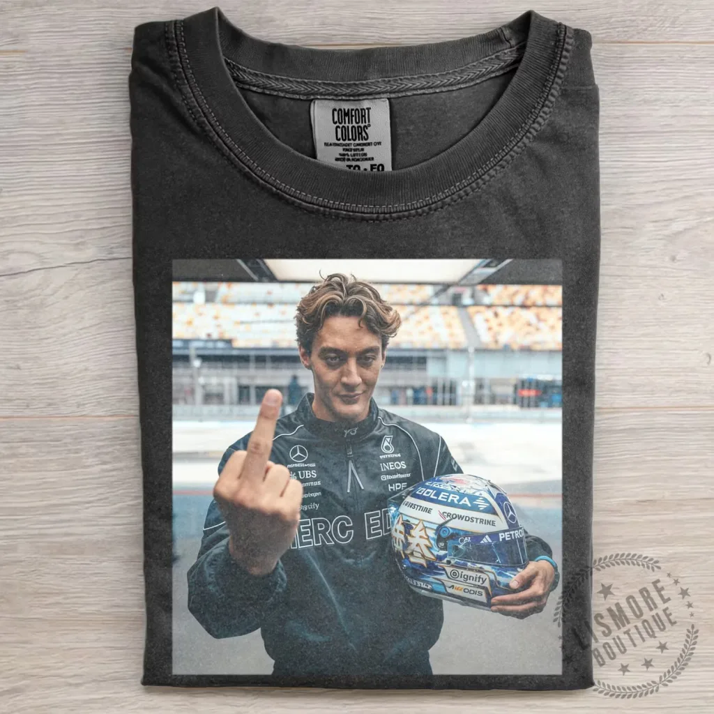formula-one-racing-t-shirt-featuring-george-russell-s-funny-meme-with-middle-finger-featured Formula One Racing T-Shirt featuring George Russell's Funny Meme with Middle Finger