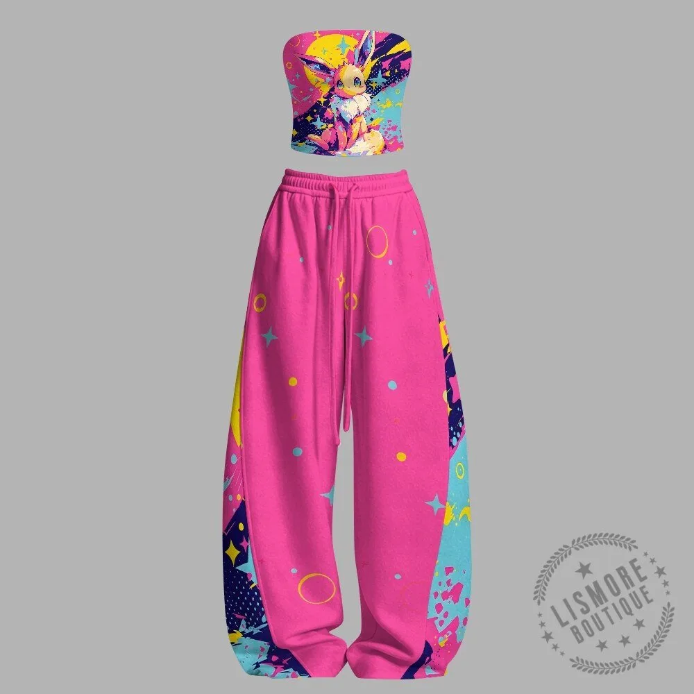 Eevee Pokémon Character Art Pink Strapless Top and Pants Set