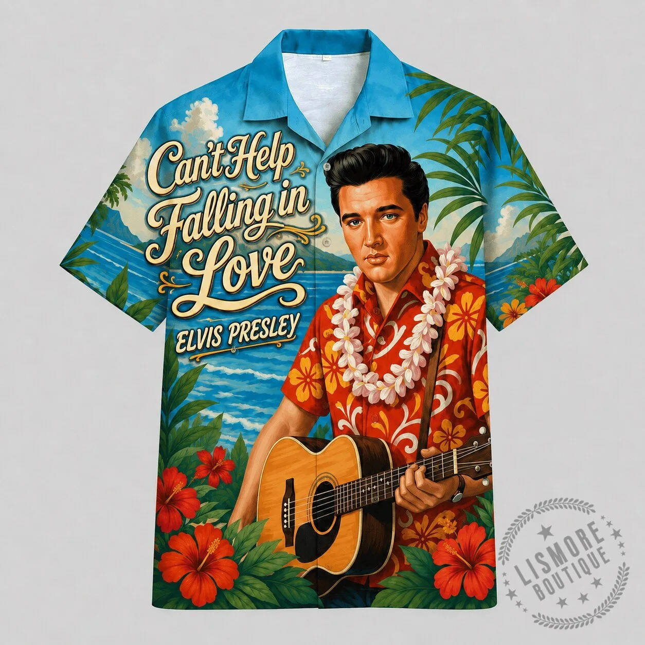 Elvis Presley Can't Help Falling In Love Tropical Hawaiian Shirt