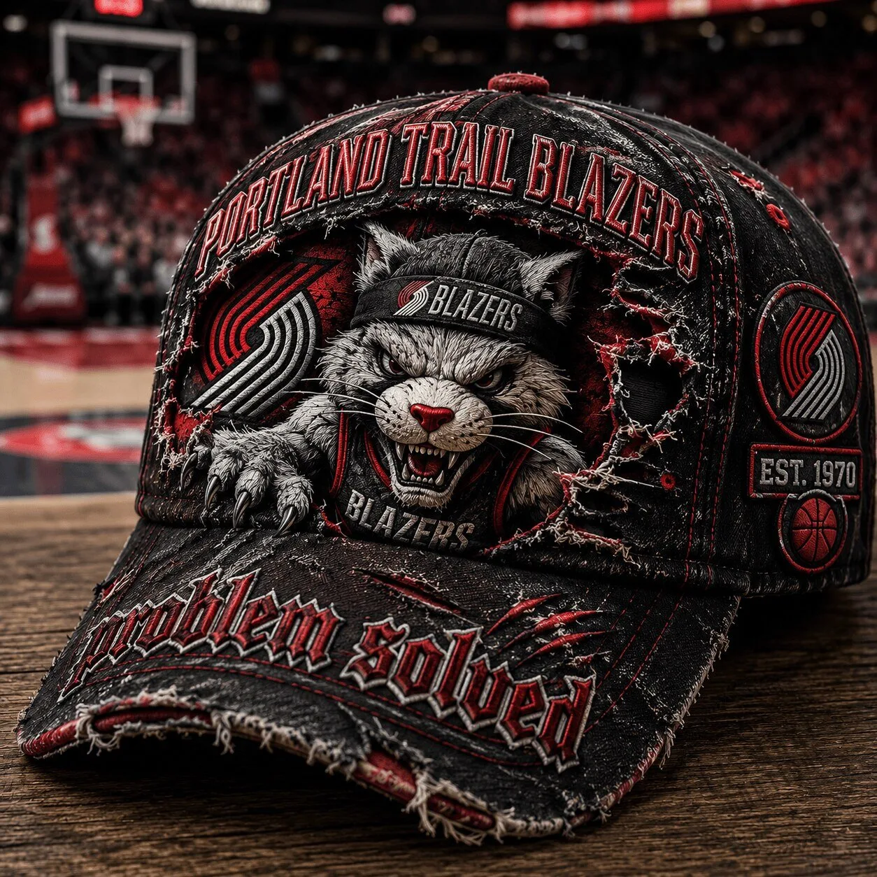 Portland Trail Blazers Distressed Black Baseball Cap Hat