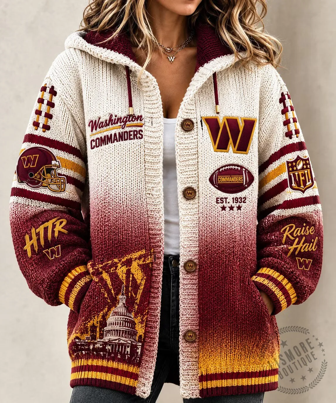 Knit Hoodie Cardigan for Washington Commanders Football Team