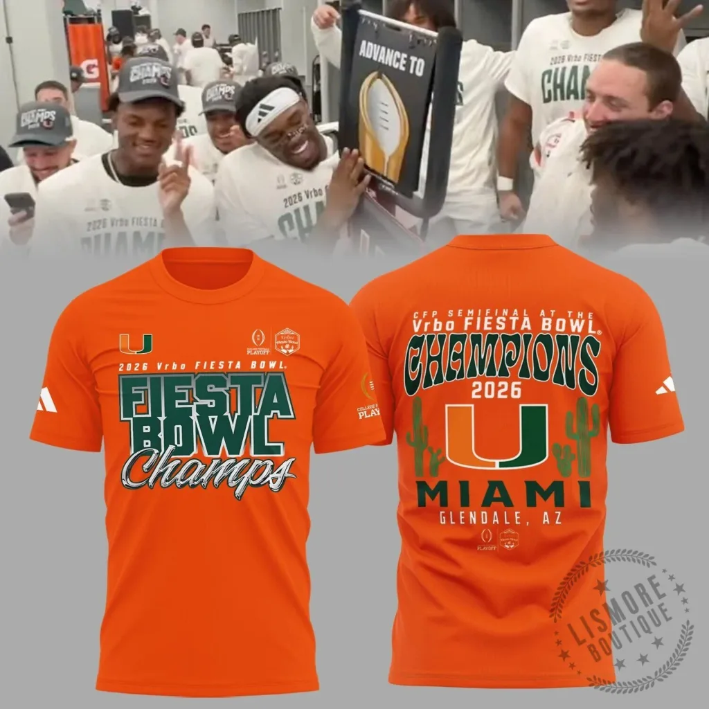 Miami Hurricanes Football 2026 Vrbo Fiesta Bowl Champions T-Shirt Miami Hurricanes Football 2026 Vrbo Fiesta Bowl Champions T-Shirt
