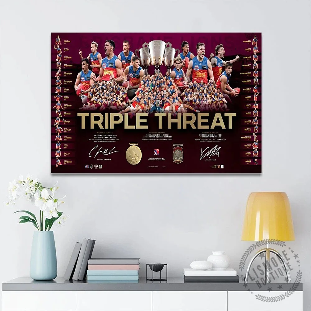 Brisbane Lions AFL Premiers Triple Threat Wall Art Canvas