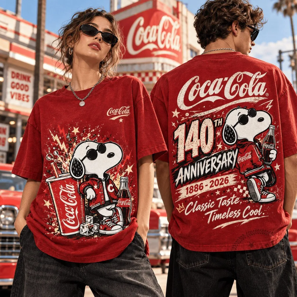 Snoopy Coca-Cola 140th Anniversary Classic Taste Timeless Cool Red T-Shirt Snoopy Coca-Cola 140th Anniversary Classic Taste Timeless Cool Red T-Shirt