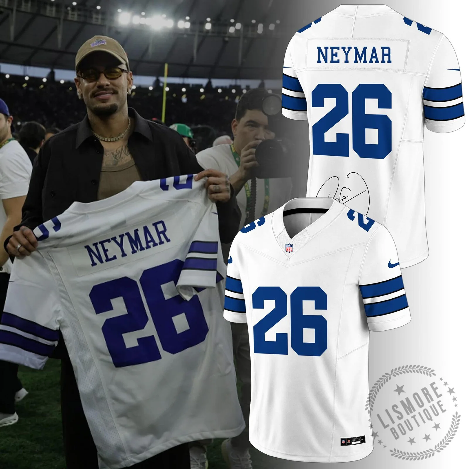 Neymar Dallas Cowboys Football Jersey Number 26 White Team Fan Apparel