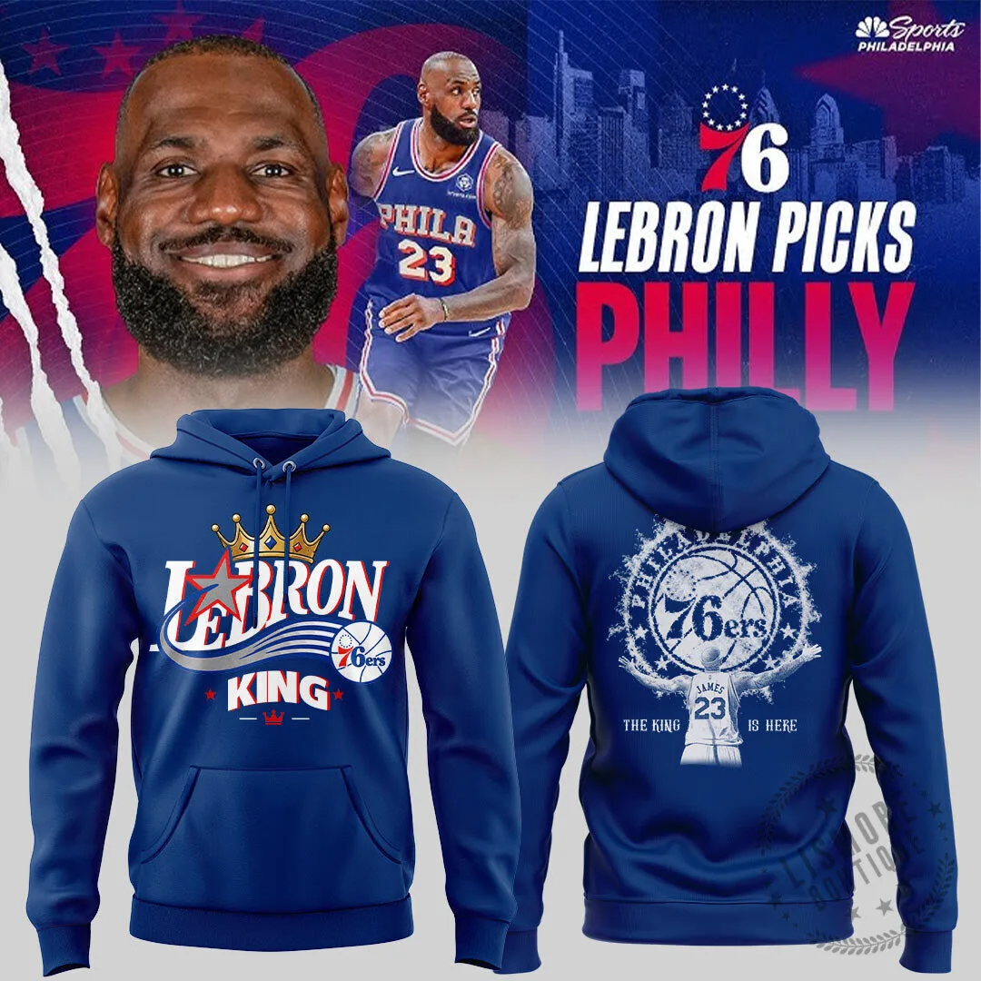 Philadelphia 76ers LeBron James King Crown Blue Hoodie