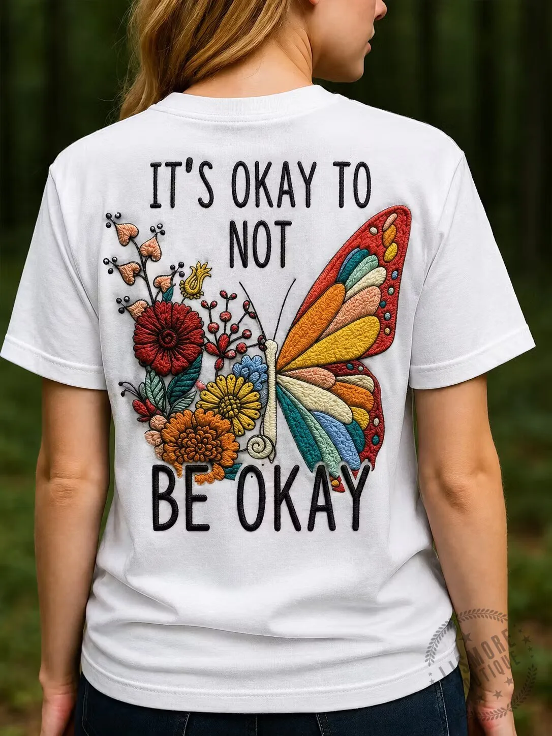 Mental Health Awareness Butterfly Floral It's Okay To Not Be Okay T-Shirt