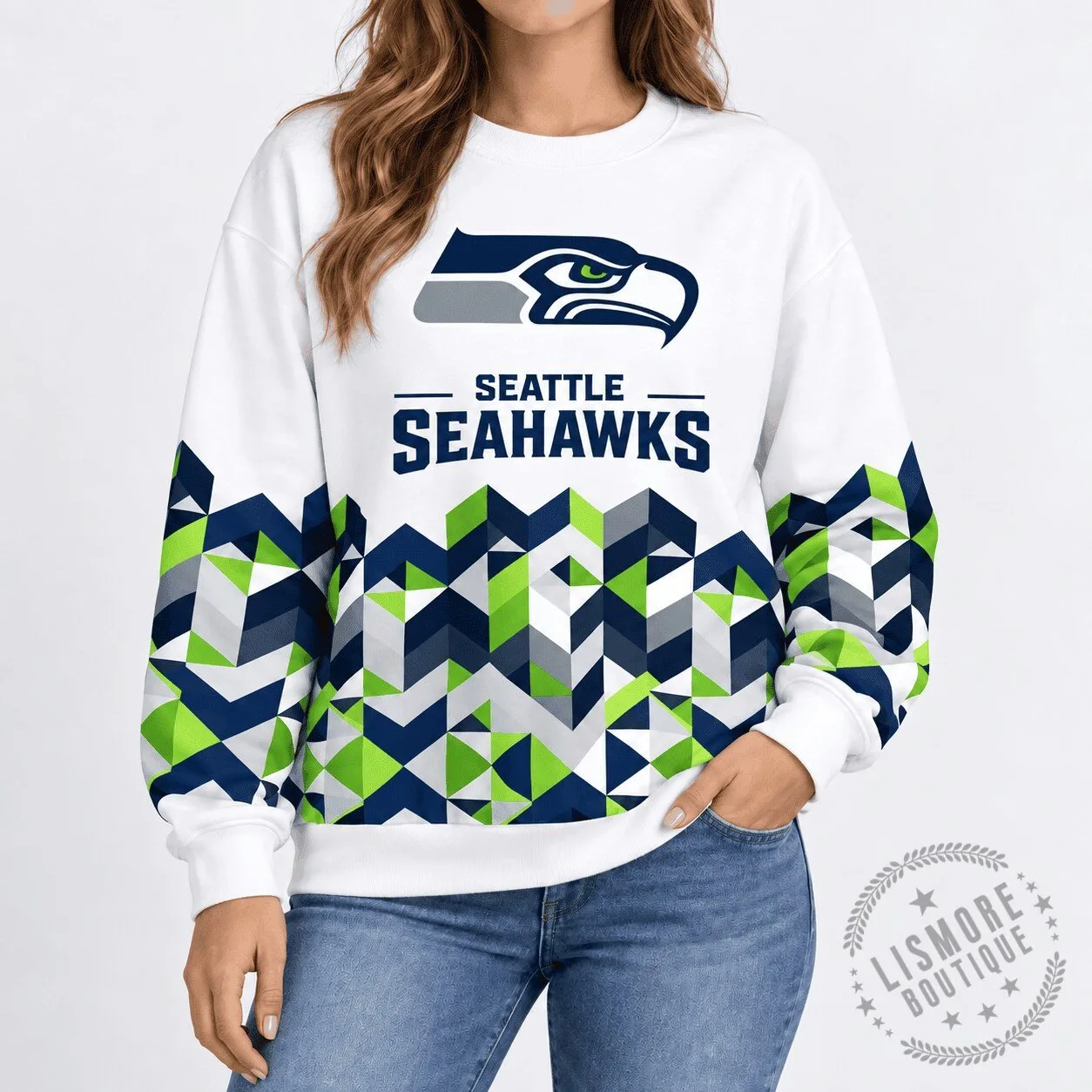 Seattle Seahawks National Football League Geometric Chevron Pattern Sweatshirt