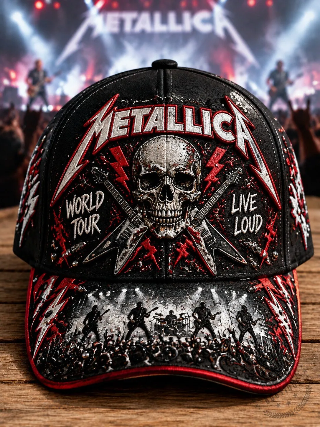 Metallica World Tour Live Loud Skull and Guitars Embroidered Cap Hat