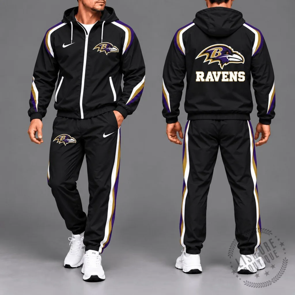 Baltimore Ravens Black and Purple Full-Zip Hooded Jacket and Jogger Pants Set Baltimore Ravens Black and Purple Full-Zip Hooded Jacket and Jogger Pants Set