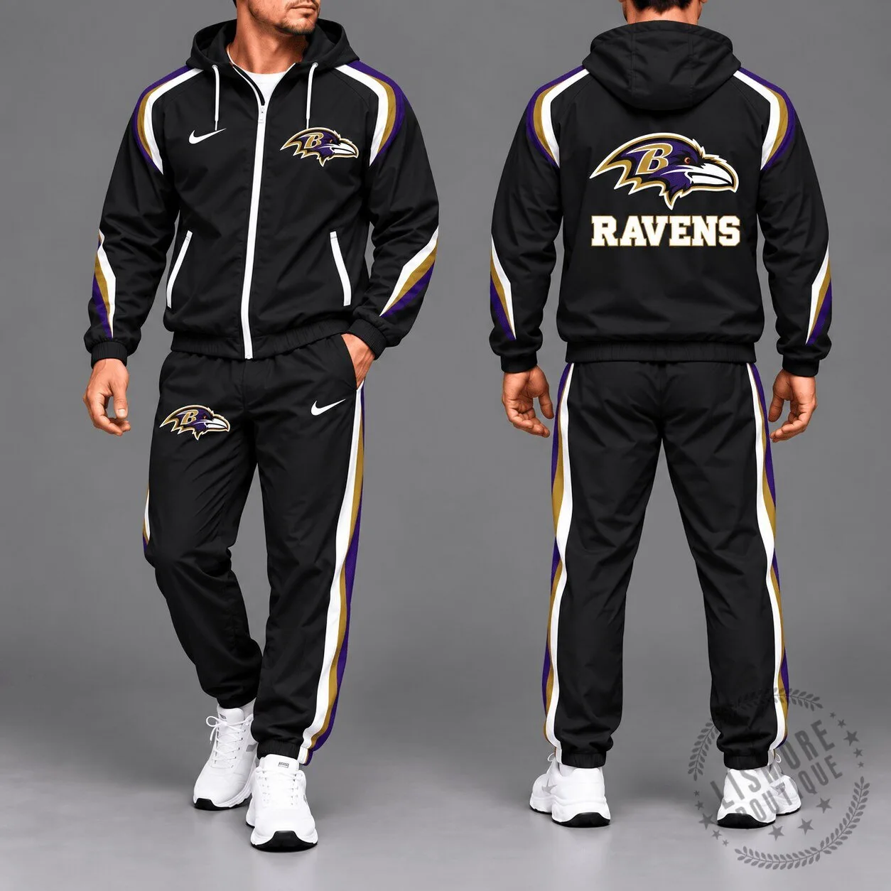 Baltimore Ravens Black and Purple Full-Zip Hooded Jacket and Jogger Pants Set