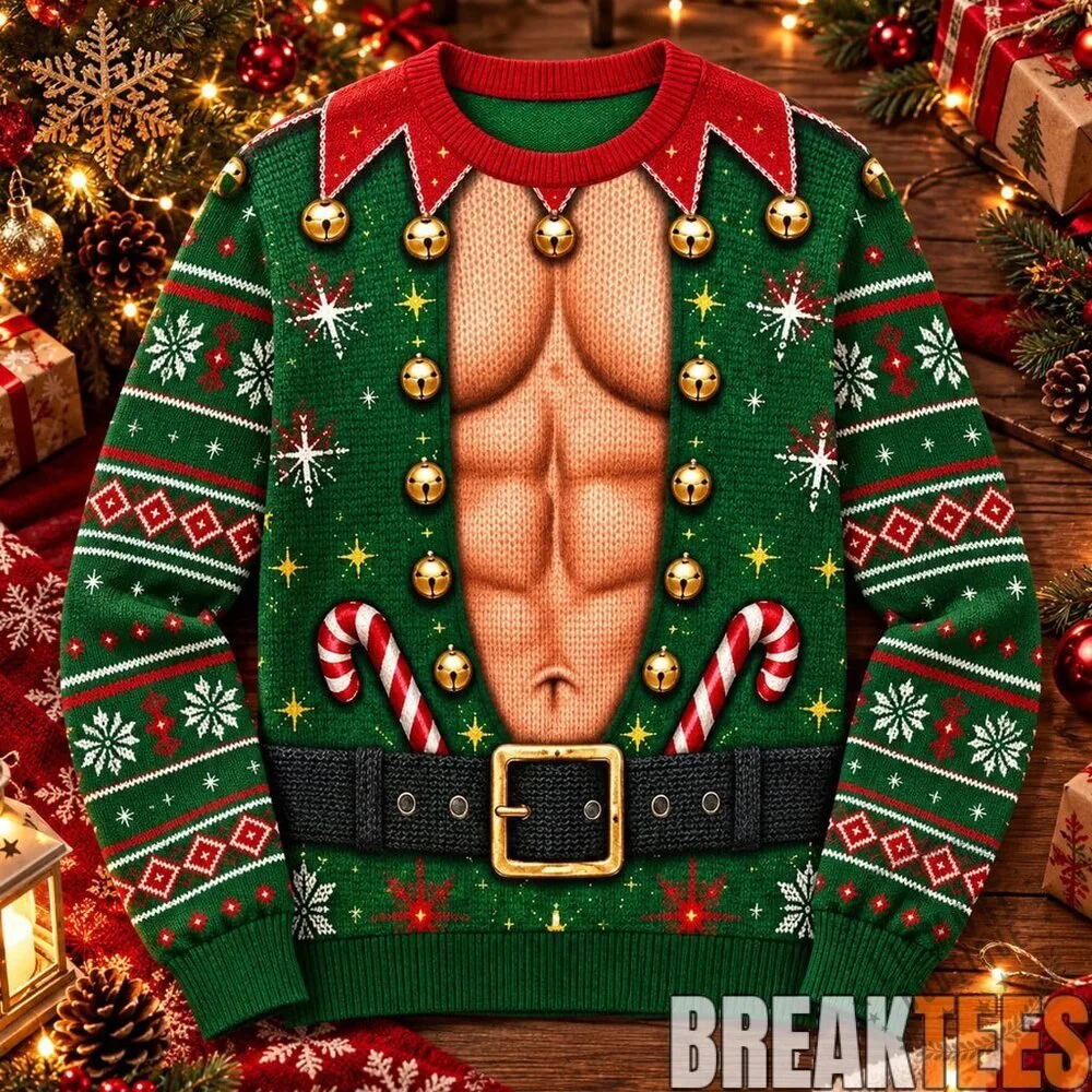 Muscular Chest Elf Ugly Christmas Sweater Holiday Party Sweatshirt 4 Muscular Chest Elf Ugly Christmas Sweater Holiday Party Sweatshirt
