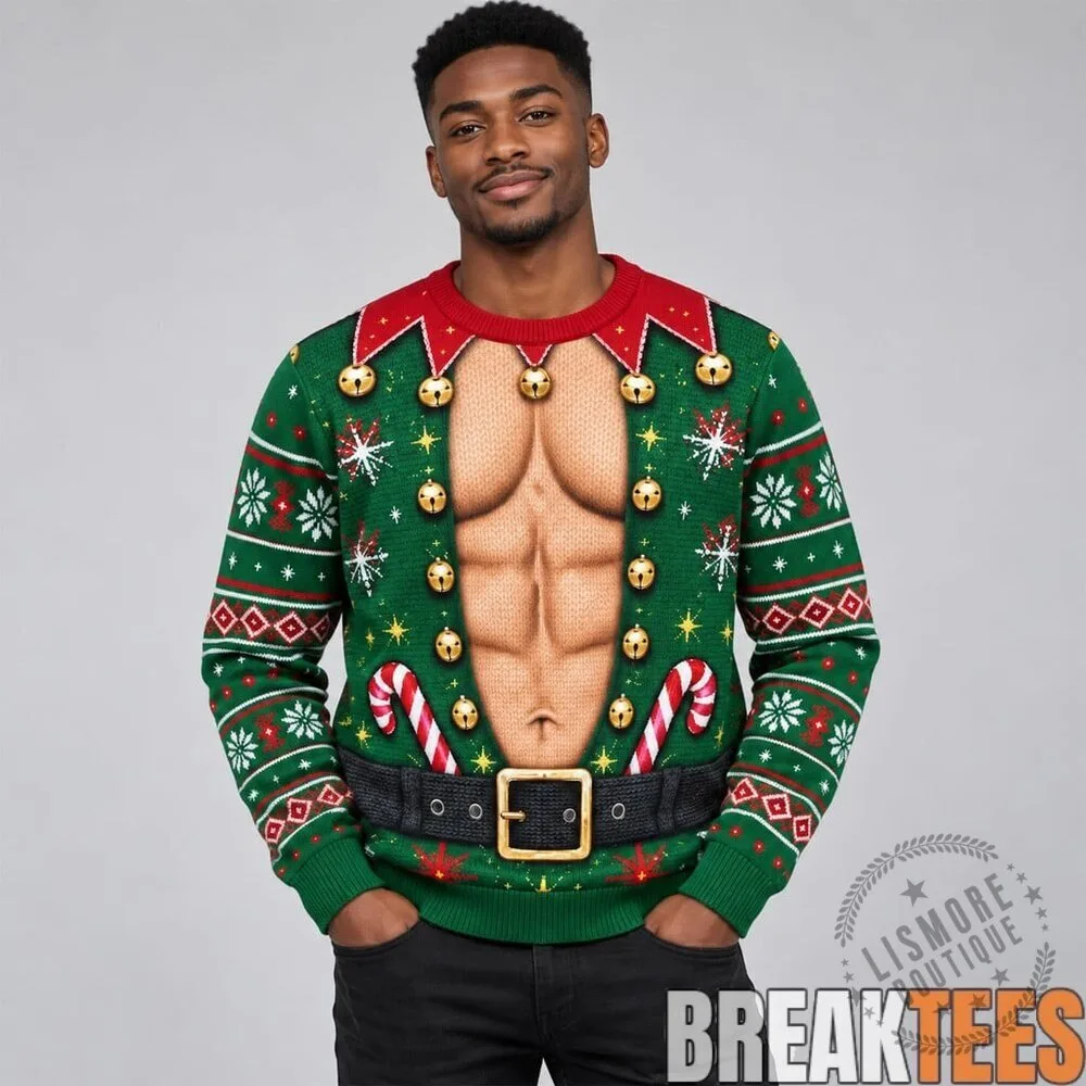 Muscular Chest Elf Ugly Christmas Sweater Holiday Party Sweatshirt 5 Muscular Chest Elf Ugly Christmas Sweater Holiday Party Sweatshirt