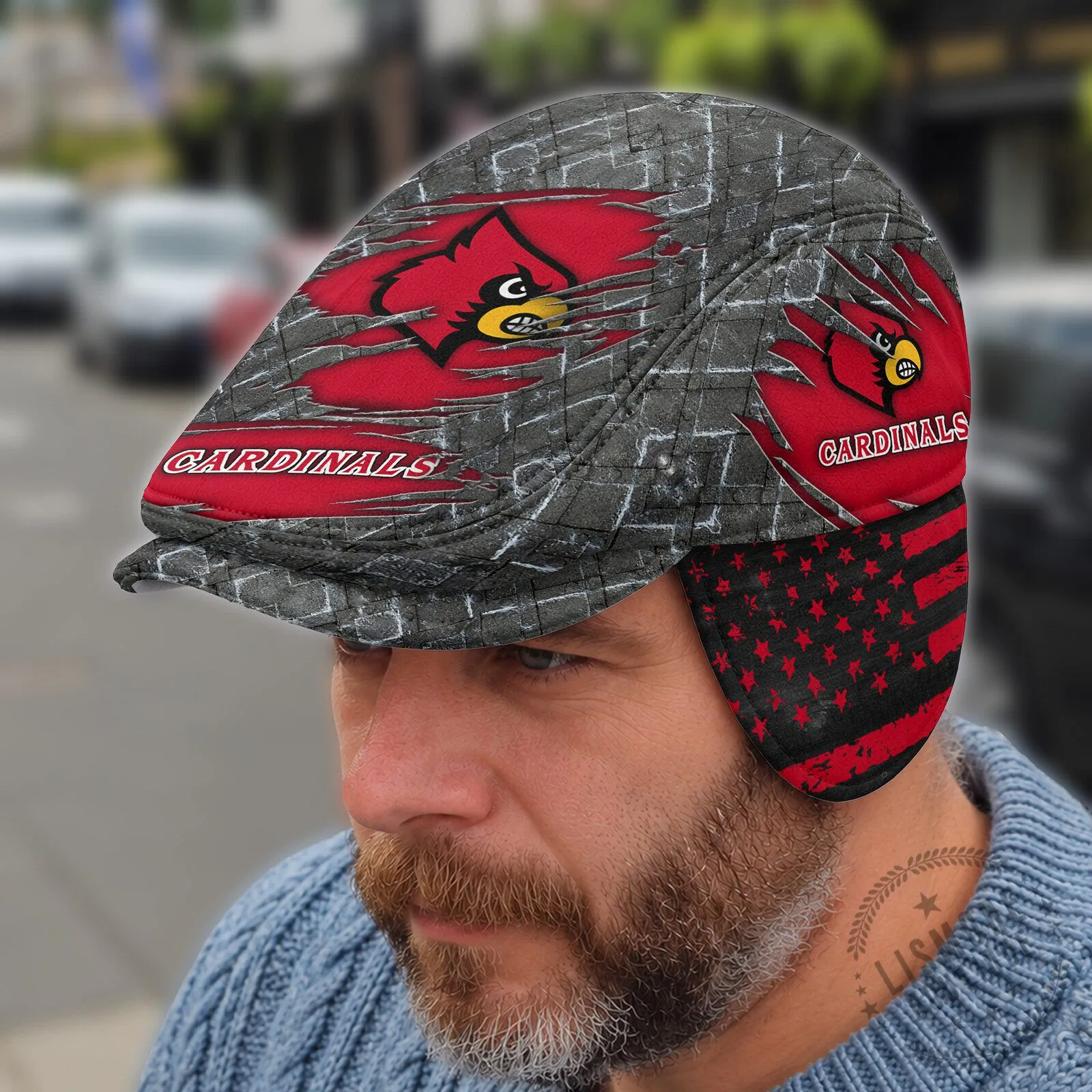 Flat Cap with Foldable Ear Flaps for Louisville Cardinals - NCAA Licensed Headwear