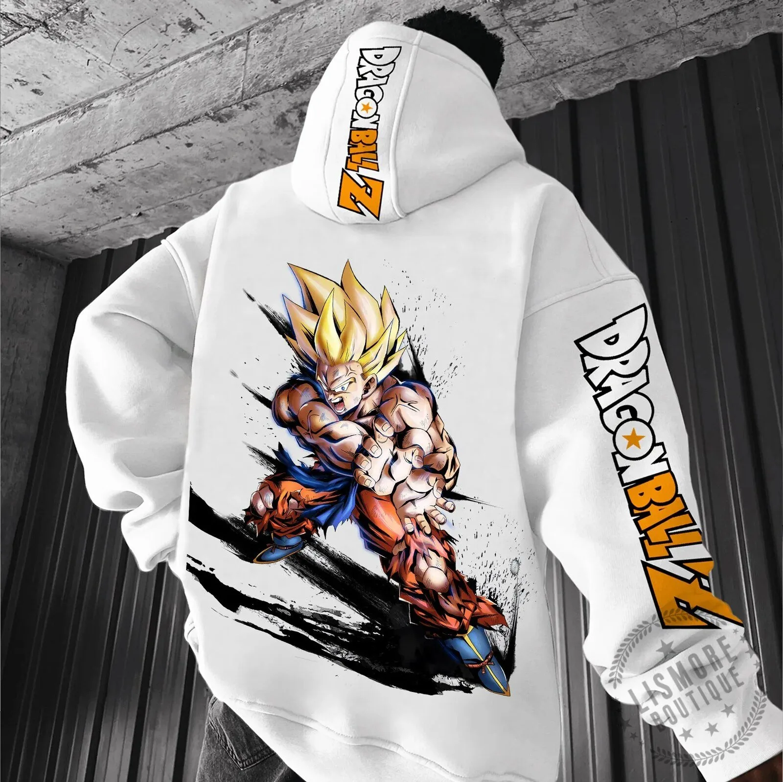 Dragon Ball Z Super Saiyan Son Goku White Oversized Graphic Hoodie