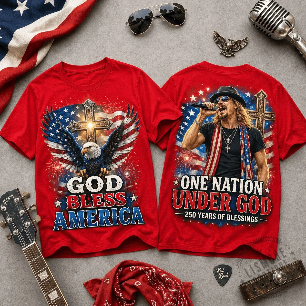 Fourth of July Kid Rock One Nation Under God 250 Years of Blessings T-Shirt