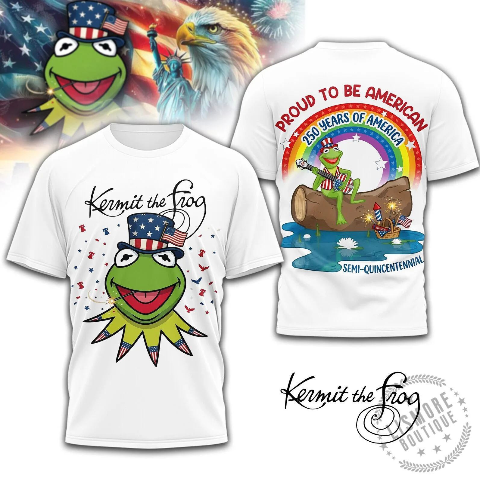 Fourth of July Kermit the Frog Patriotic American Flag T-Shirt