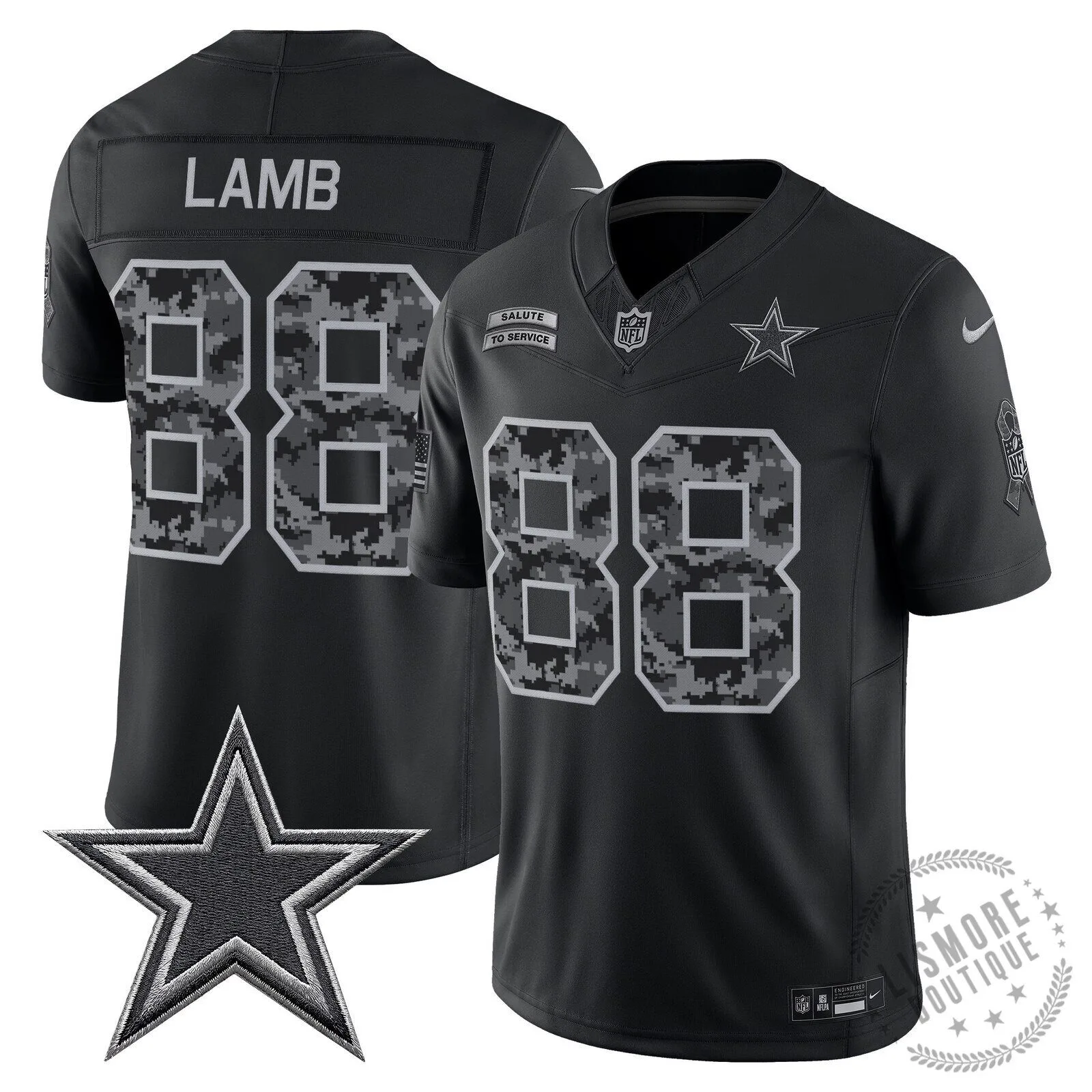 CeeDee Lamb Black Football Jersey for Dallas Cowboys - Salute To Service Edition