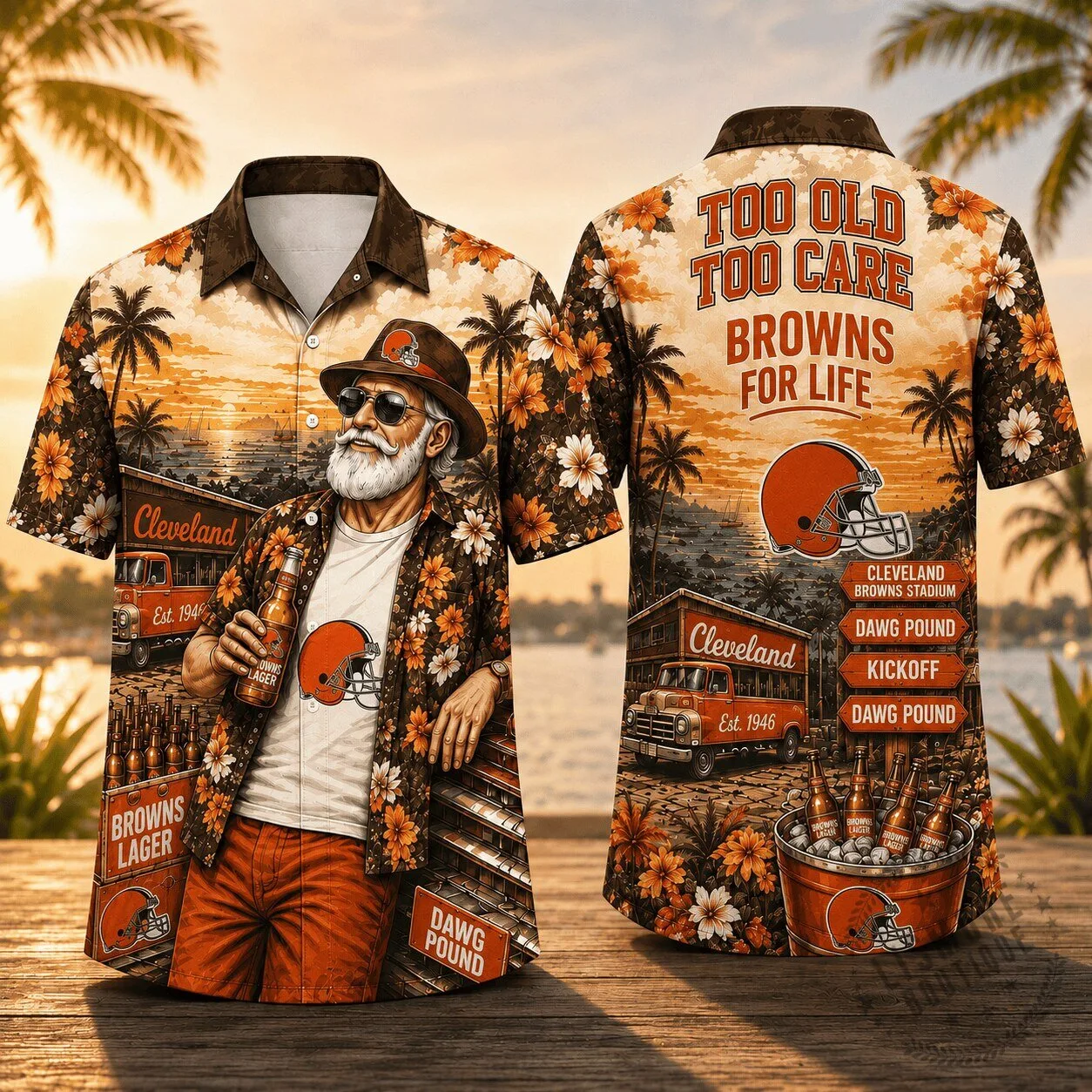 Cleveland Browns Football Team Too Old To Care Browns For Life Hawaiian Shirt