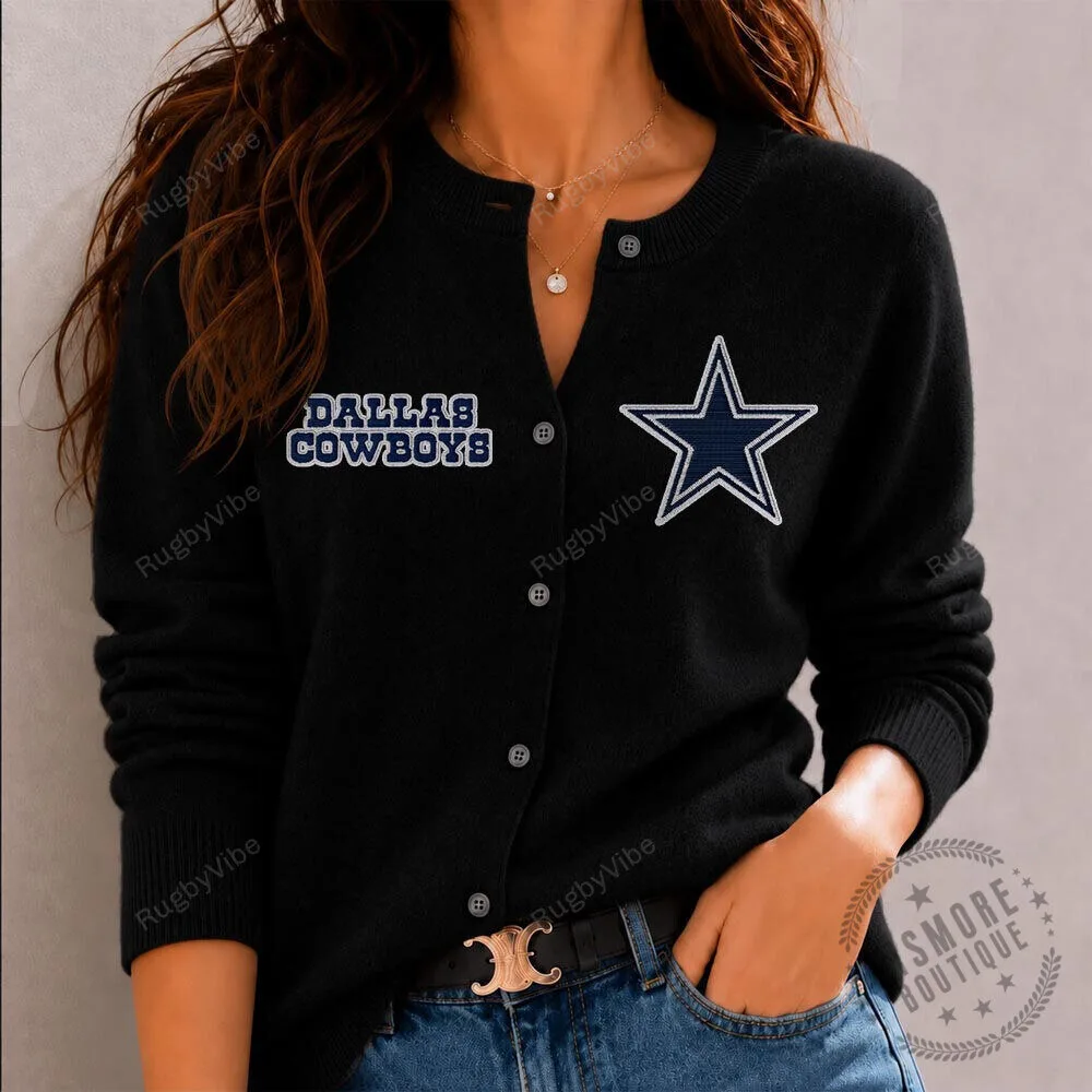 Dallas Cowboys Embroidered Star Logo Black Cardigan Sweater