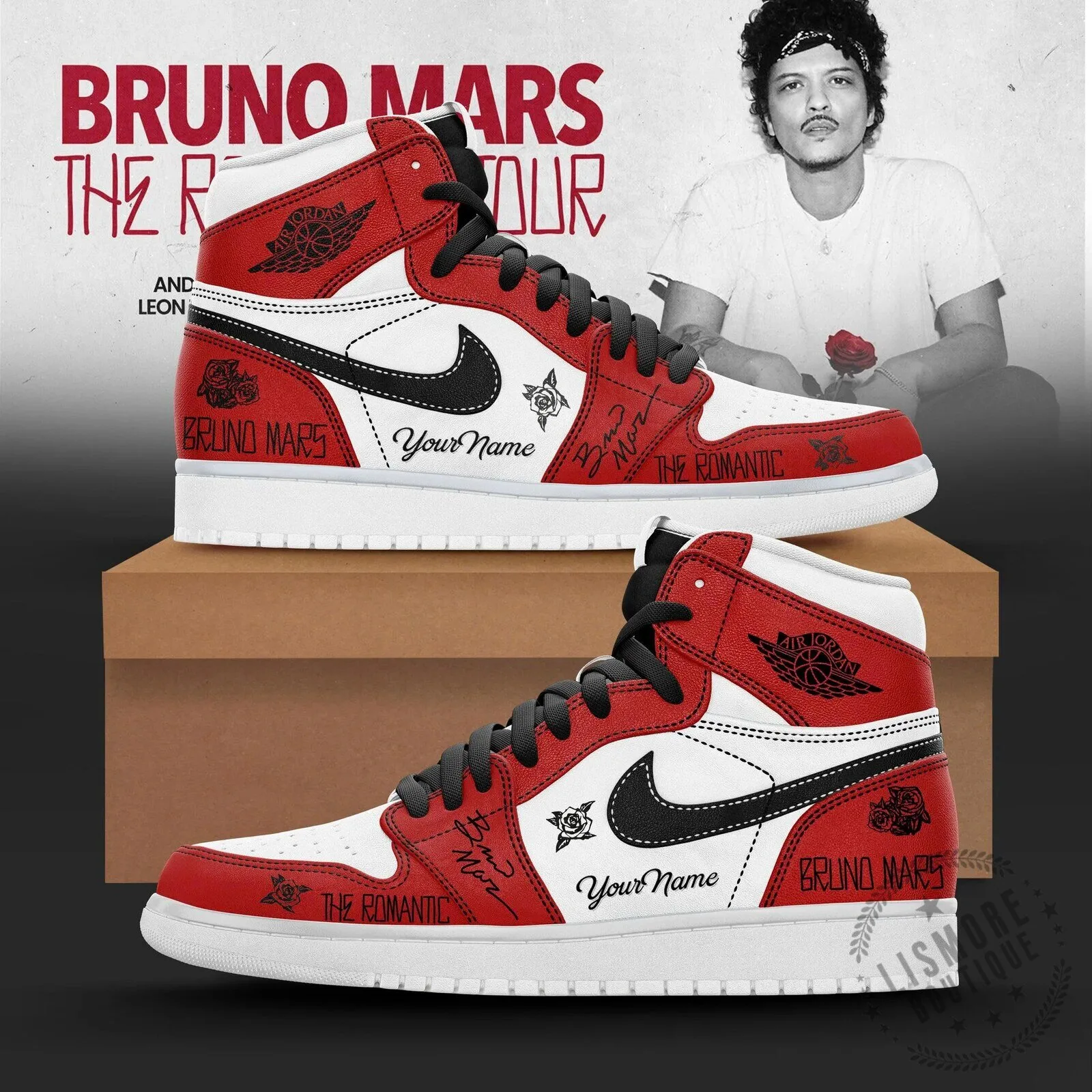 Bruno Mars The Romantic Tour Custom Personalized High Top Sneakers