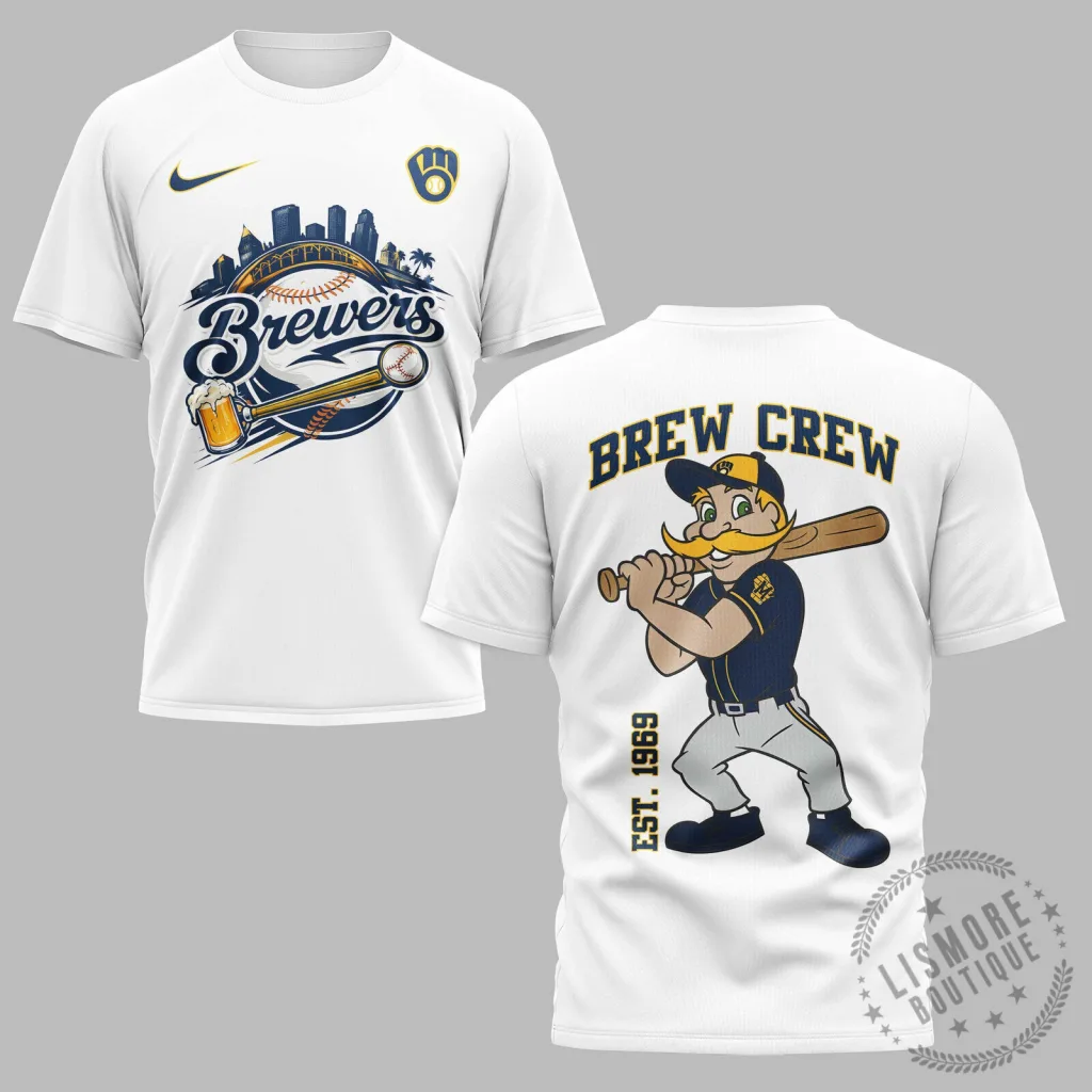 Milwaukee Brewers Baseball Brew Crew Mascot White T-Shirt Milwaukee Brewers Baseball Brew Crew Mascot White T-Shirt