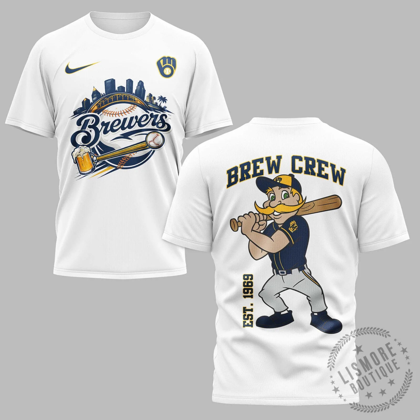 Milwaukee Brewers Baseball Brew Crew Mascot White T-Shirt
